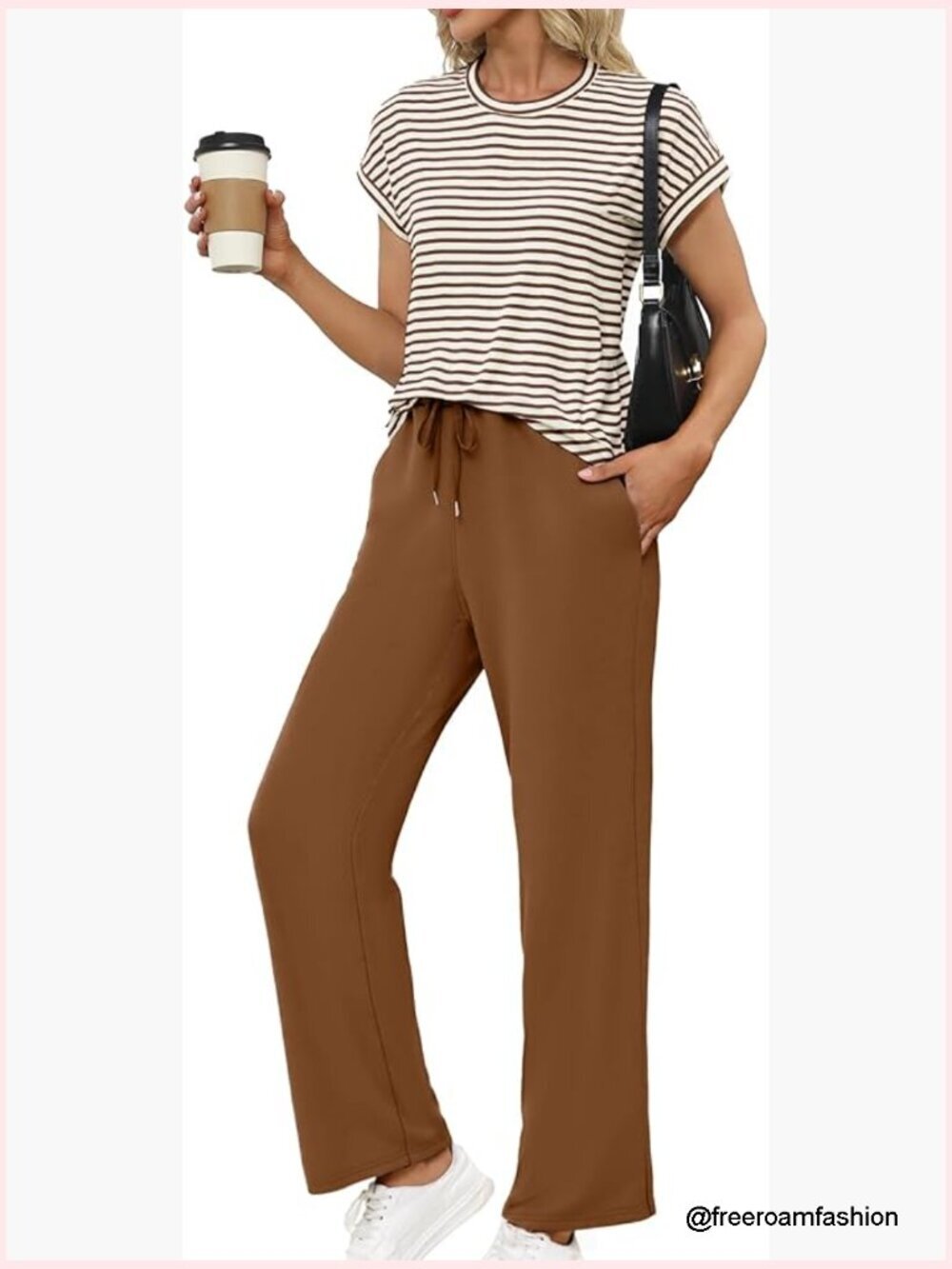 Women's 2 Piece Lounge Set Short Sleeve Top Wide Leg Pants
